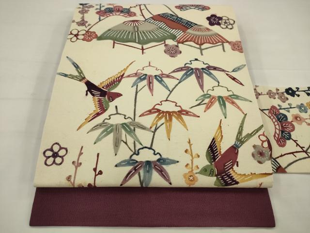 平和屋着物●九寸名古屋帯 紅型 花鳥文 正絹 逸品 AABJ7059pf