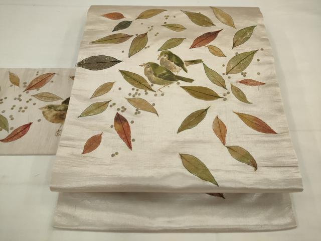 平和屋着物●アンティーク 大正ロマン 九寸名古屋帯 刺繍 群鳥 正絹 逸品 AABJ7061pf