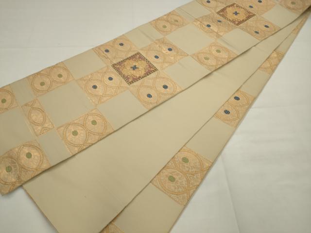 平和屋着物●洛風林 工芸帯地 全通柄 本袋帯 市松洋花文 金糸 正絹 逸品 AABJ7080pf