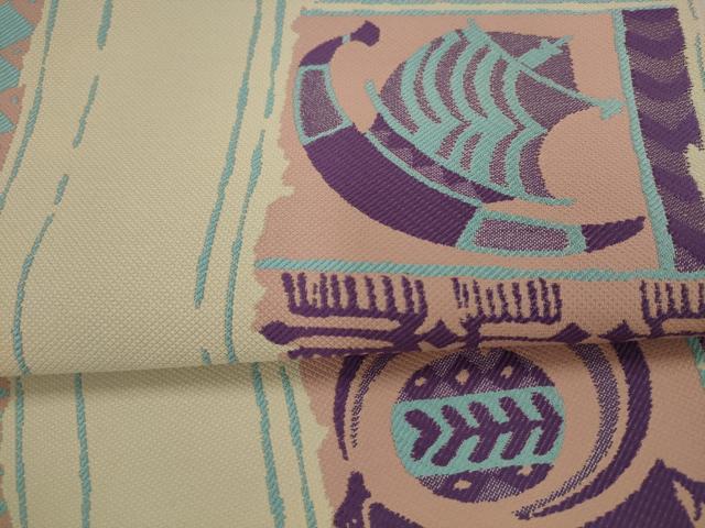 平和屋着物●六通柄袋帯 幾何学文様 銀糸 正絹 逸品 AABJ7082pf