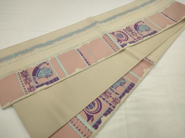 平和屋着物●六通柄袋帯 幾何学文様 銀糸 正絹 逸品 AABJ7082pf