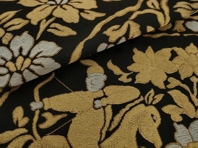 平和屋着物●全通柄袋帯 狩猟文 黒地 金糸 正絹 逸品 AABJ7085pf