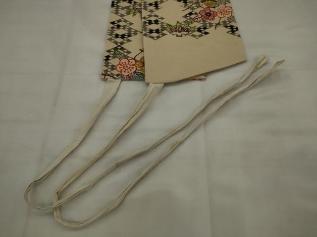 平和屋着物●つけ帯 紬地 型染め 草花文 正絹 逸品 AABJ7086pf