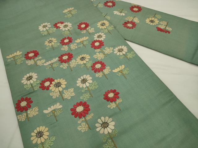 平和屋着物●アンティーク 大正ロマン 九寸名古屋帯 総手刺繍 草花文 金糸 正絹 逸品 AABJ7087pf