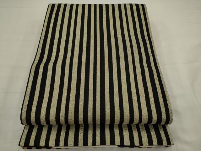 平和屋着物●両面六通柄袋帯 椿 縞 金糸 正絹 逸品 AABJ7091pf