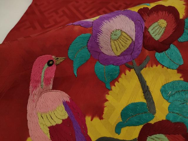 平和屋着物●アンティーク 大正ロマン 太鼓柄京袋帯 総手刺繍 休み鳥 正絹 逸品 AABJ7102pf