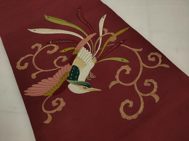 平和屋着物●アンティーク 大正ロマン 太鼓柄京袋帯 総手刺繍 鳳凰 金糸 正絹 逸品 AABJ7103pf