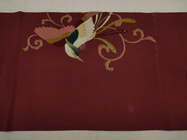 平和屋着物●アンティーク 大正ロマン 太鼓柄京袋帯 総手刺繍 鳳凰 金糸 正絹 逸品 AABJ7103pf
