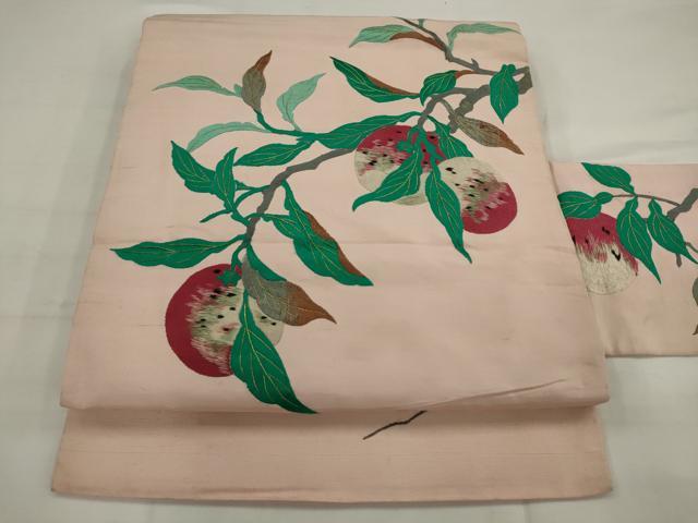 平和屋着物●アンティーク 大正ロマン 九寸名古屋帯 総手刺繍 成り物 金糸 正絹 逸品 AABJ7111pf