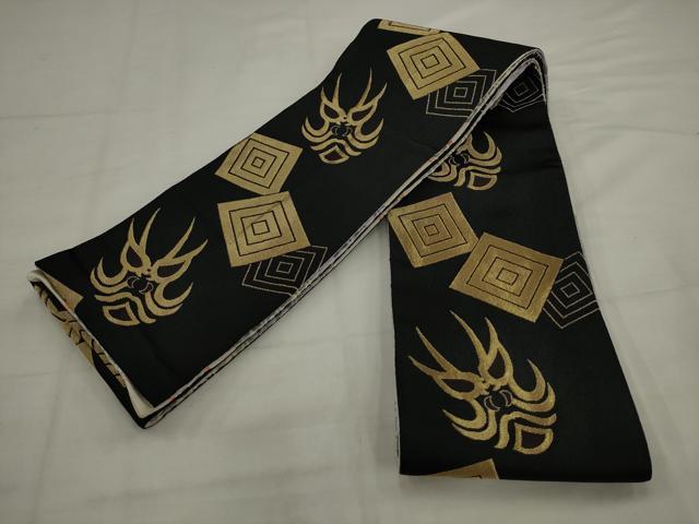 平和屋着物●両面半幅帯 隈取 黒地 金銀糸 正絹 逸品 AABJ7124pf