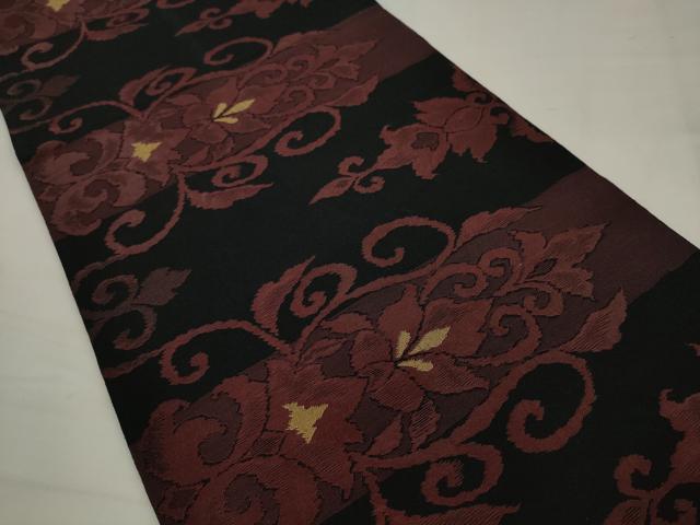 平和屋着物◎六通柄袋帯 横段花文 金糸 正絹 逸品 AABJ7130pf