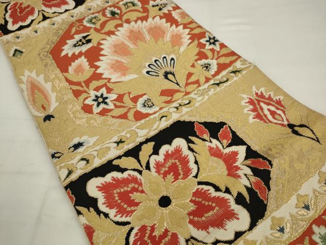 平和屋着物◎六通柄袋帯 唐織 飾花文 金糸 正絹 逸品 AABJ7134pf