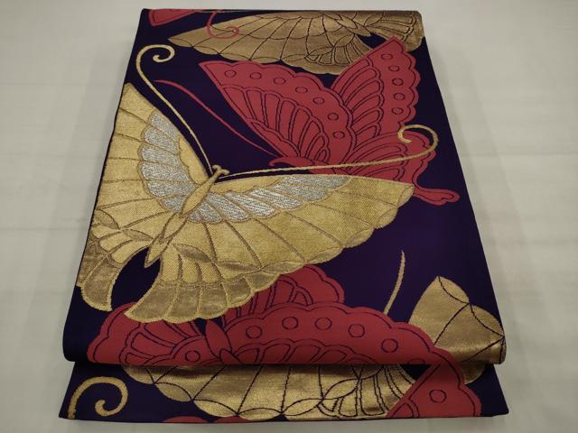 平和屋着物◎六通柄袋帯 舞蝶文 金銀糸 正絹 逸品 AABJ7140pf
