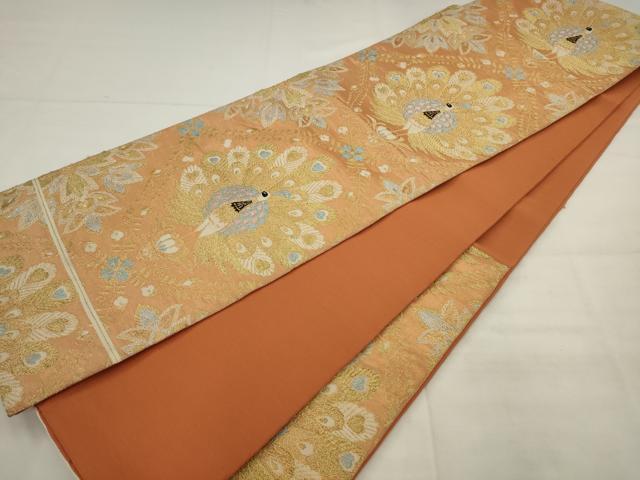 平和屋着物◎六通柄袋帯 唐織 孔雀文 金銀糸 正絹 逸品 AABJ7142pf