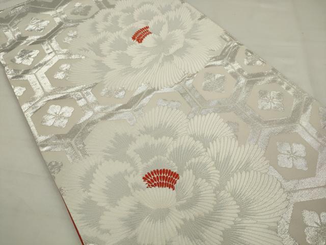 平和屋着物◎六通柄袋帯 唐織 亀甲花文 銀糸 正絹 逸品 AABJ7144pf