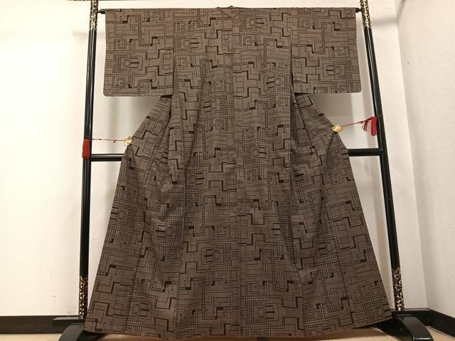 平和屋着物●本場大島紬 一元7マルキ 幾何学文様 正絹 逸品 AABJ7172ph