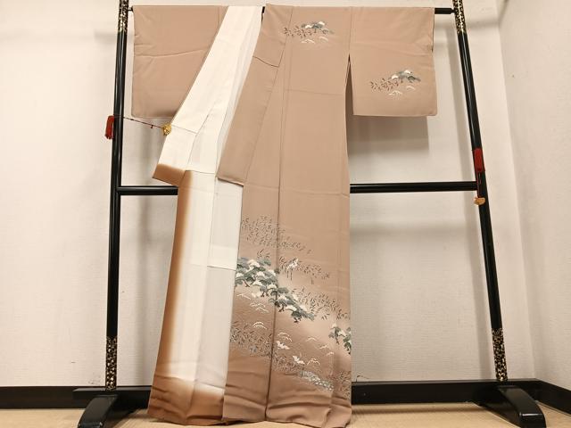 平和屋着物●訪問着 友禅 群れ鶴浜松文 暈し染め 正絹 逸品 AABJ7174ph