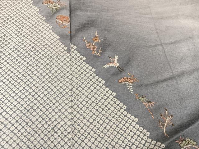 平和屋着物●訪問着 絞り 刺繍 松竹梅飛鶴文 暈し染め ロング丈 正絹 逸品 未使用 AABJ7175ph