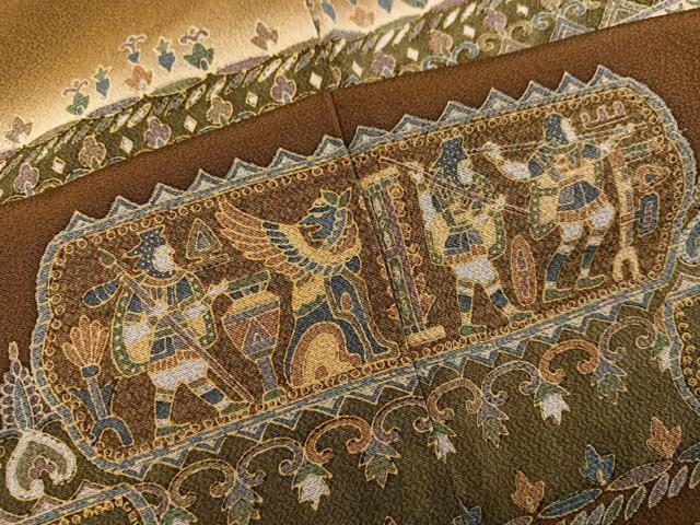 平和屋着物●訪問着 古代人物更紗文 暈し染め 正絹 逸品 AABJ7188ph
