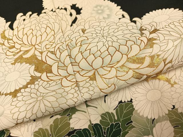 平和屋着物●豪華黒留袖 作家物 駒刺繍 菊文 錦寿ちりめん 金彩 仮絵羽 正絹 逸品 未使用 AABJ7189ph