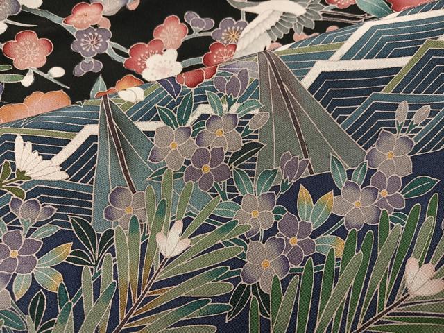 平和屋着物●豪華黒留袖 友禅 作家物 飛鶴草花文 仮絵羽 正絹 逸品 未使用 AABJ7191ph