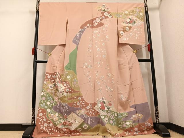 平和屋着物●訪問着 辻が花 駒刺繍 地紙草花文 金彩 正絹 逸品 AABJ7194ph