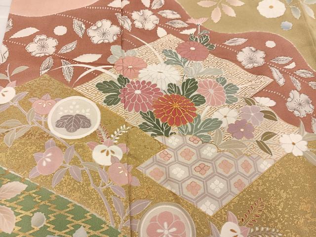 平和屋着物●訪問着 辻が花 駒刺繍 地紙草花文 金彩 正絹 逸品 AABJ7194ph
