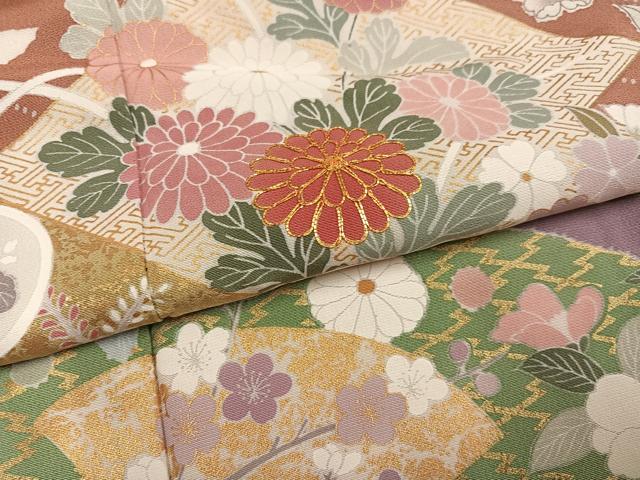 平和屋着物●訪問着 辻が花 駒刺繍 地紙草花文 金彩 正絹 逸品 AABJ7194ph