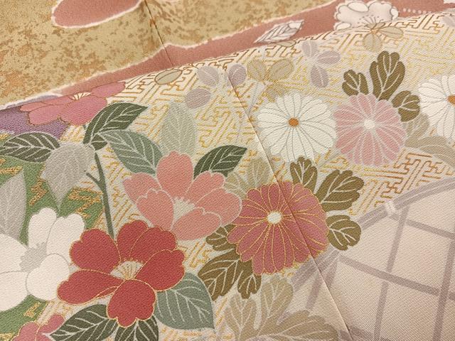 平和屋着物●訪問着 辻が花 駒刺繍 地紙草花文 金彩 正絹 逸品 AABJ7194ph