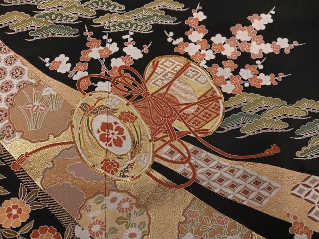 平和屋着物●豪華黒留袖 駒刺繍 雪輪吉祥花鼓文 金彩 高島屋扱い 正絹 逸品 AABJ7195ph