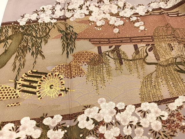 平和屋着物●豪華色留袖 立波草花文 金彩 さが美扱い 正絹 逸品 AABJ7198ph