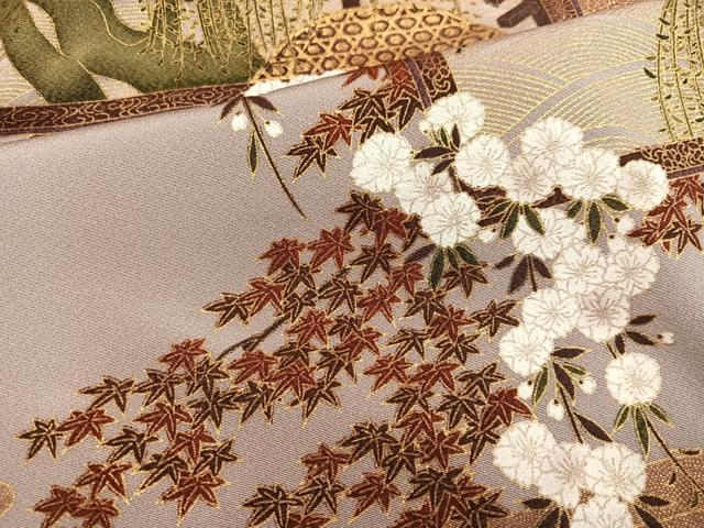 平和屋着物●豪華色留袖 立波草花文 金彩 さが美扱い 正絹 逸品 AABJ7198ph