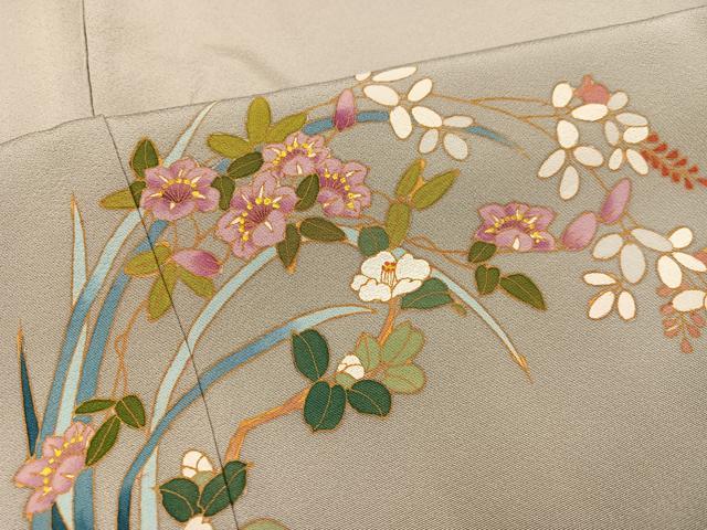 平和屋着物●訪問着 作家物 手描き 草花文 暈し染め 正絹 逸品 AABJ7205ph