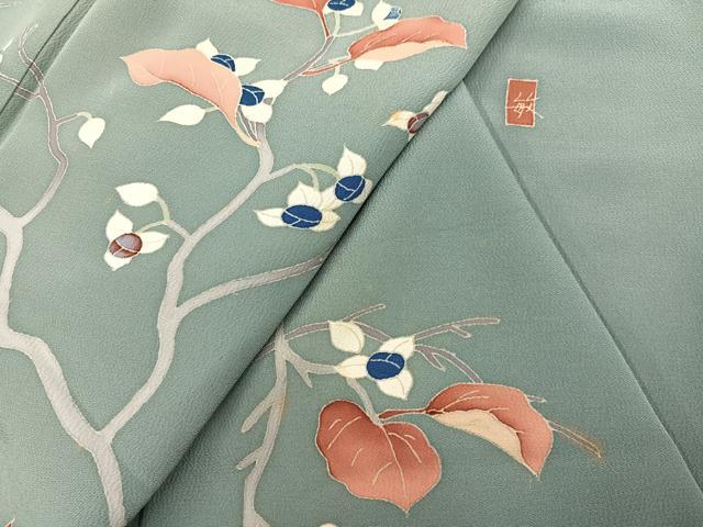 平和屋着物●訪問着 友禅 作家物 枝花文 正絹 逸品 AABJ7209ph