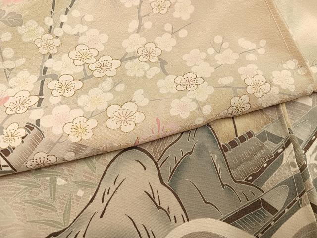 平和屋着物●訪問着 友禅 松寿 草花籬立波舟文 暈し染め 金彩 仮絵羽 正絹 逸品 未使用 AABJ7223ph