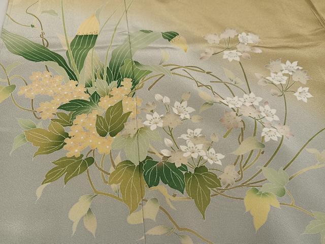 平和屋着物●訪問着 友禅 作家物 四季のしらべ 京舞夢 草花文 ぼかし染め丹後ちりめん 仮絵羽 正絹 逸品 未使用 AABJ7225ph