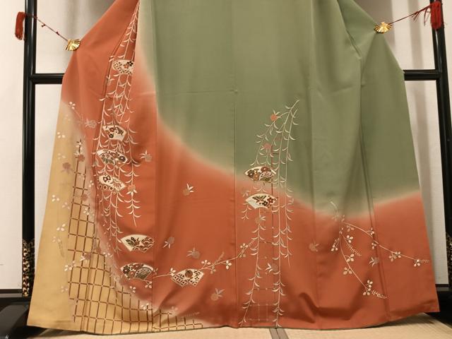 平和屋着物●訪問着 地紙花文 暈し染め 金彩 正絹 逸品 AABJ7227ph