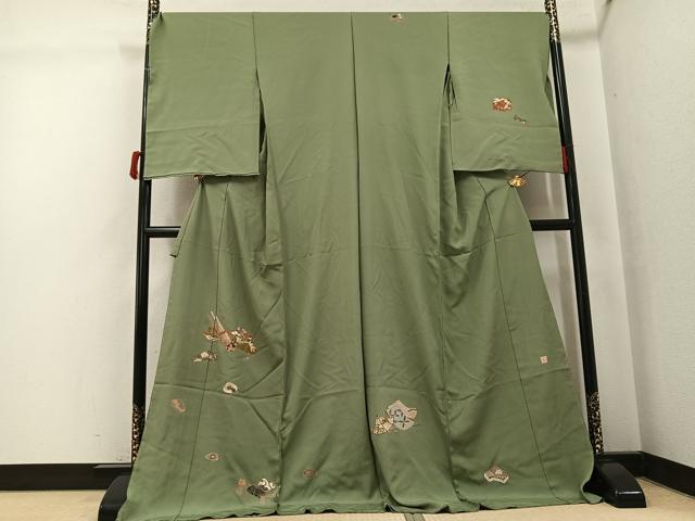 平和屋着物●訪問着 作家物 楽器花文 金彩 高砂ちりめん 仮絵羽 正絹 逸品 未使用 AABJ7231ph