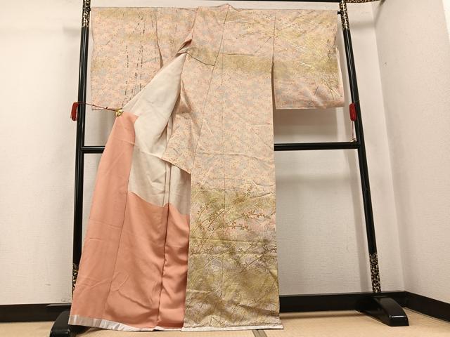 平和屋着物●訪問着 作家物 草花文 暈し染め 金銀彩 丹後ちりめん 仮絵羽 正絹 逸品 未使用 AABJ7232ph