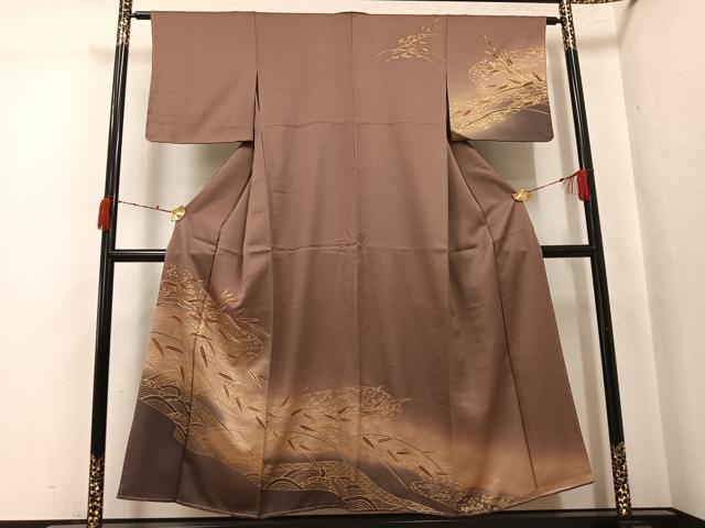 平和屋着物●訪問着 駒刺繍 流水草花文 暈し染め 金彩 正絹 逸品 未使用 AABJ7233ph