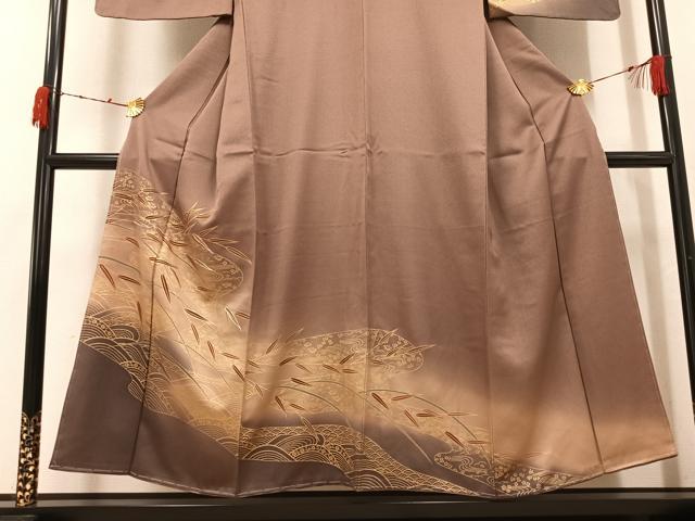 平和屋着物●訪問着 駒刺繍 流水草花文 暈し染め 金彩 正絹 逸品 未使用 AABJ7233ph