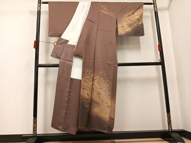 平和屋着物●訪問着 駒刺繍 流水草花文 暈し染め 金彩 正絹 逸品 未使用 AABJ7233ph