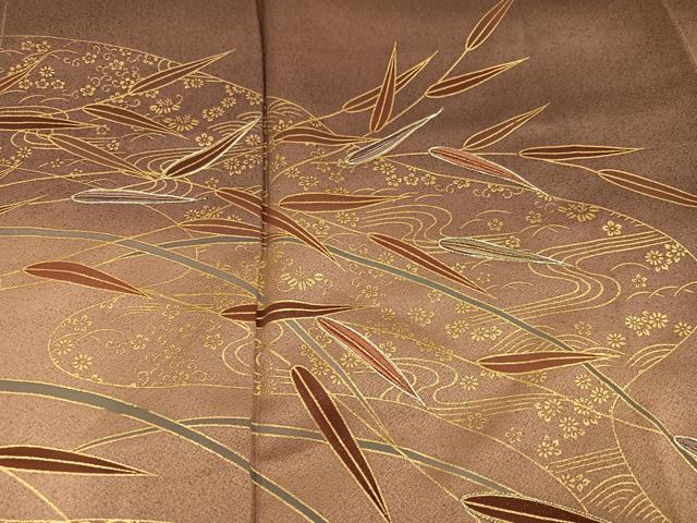 平和屋着物●訪問着 駒刺繍 流水草花文 暈し染め 金彩 正絹 逸品 未使用 AABJ7233ph