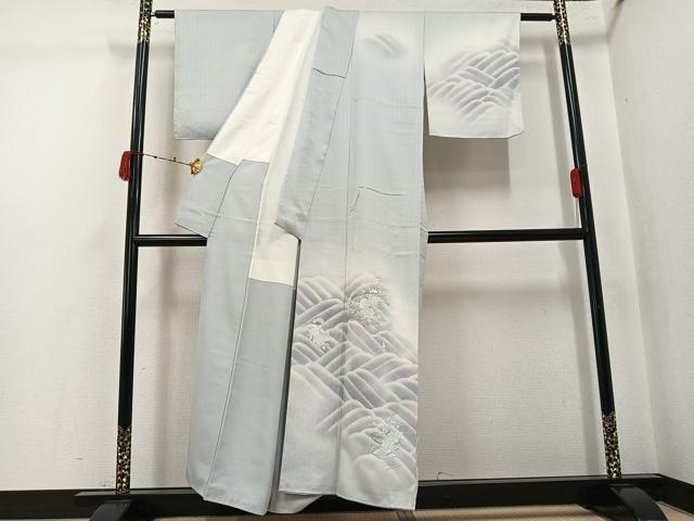 平和屋着物●訪問着 刺繍 立波草花文 暈し染め 正絹 逸品 未使用 AABJ7235ph
