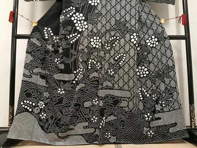 平和屋着物●訪問着 総絞り 地紙花文 黒地 正絹 逸品 未使用 AABJ7236ph