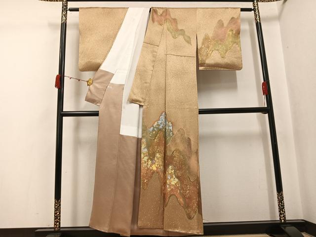 平和屋着物●金彩友禅作家 金彩の魔術師 堀省平 金煌織 訪問着 流水文 金銀彩 正絹 逸品 AABJ7238ph