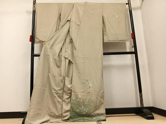平和屋着物●名匠・初代由水十久師事 本加賀友禅作家 竹内銀風 訪問着 草花文 暈し染め 浜ちりめん 仮絵羽 正絹 逸品 未使用 AABJ7239ph