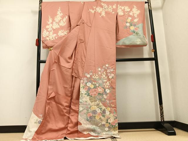 平和屋着物●訪問着 駒刺繍 草花文 金彩 仮絵羽 正絹 逸品 未使用 AABJ7240ph