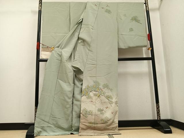 平和屋着物●京加賀友禅 百貫達雄 訪問着 加賀の四季 飛鳥松文 暈し染め 丹後ちりめん 仮絵羽 正絹 逸品 未使用 AABJ7241ph