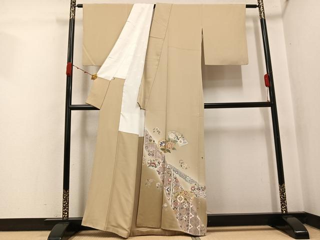 平和屋着物●豪華色留袖 駒刺繍 地紙草花文 暈し染め 金彩 正絹 逸品 AABJ7244ph